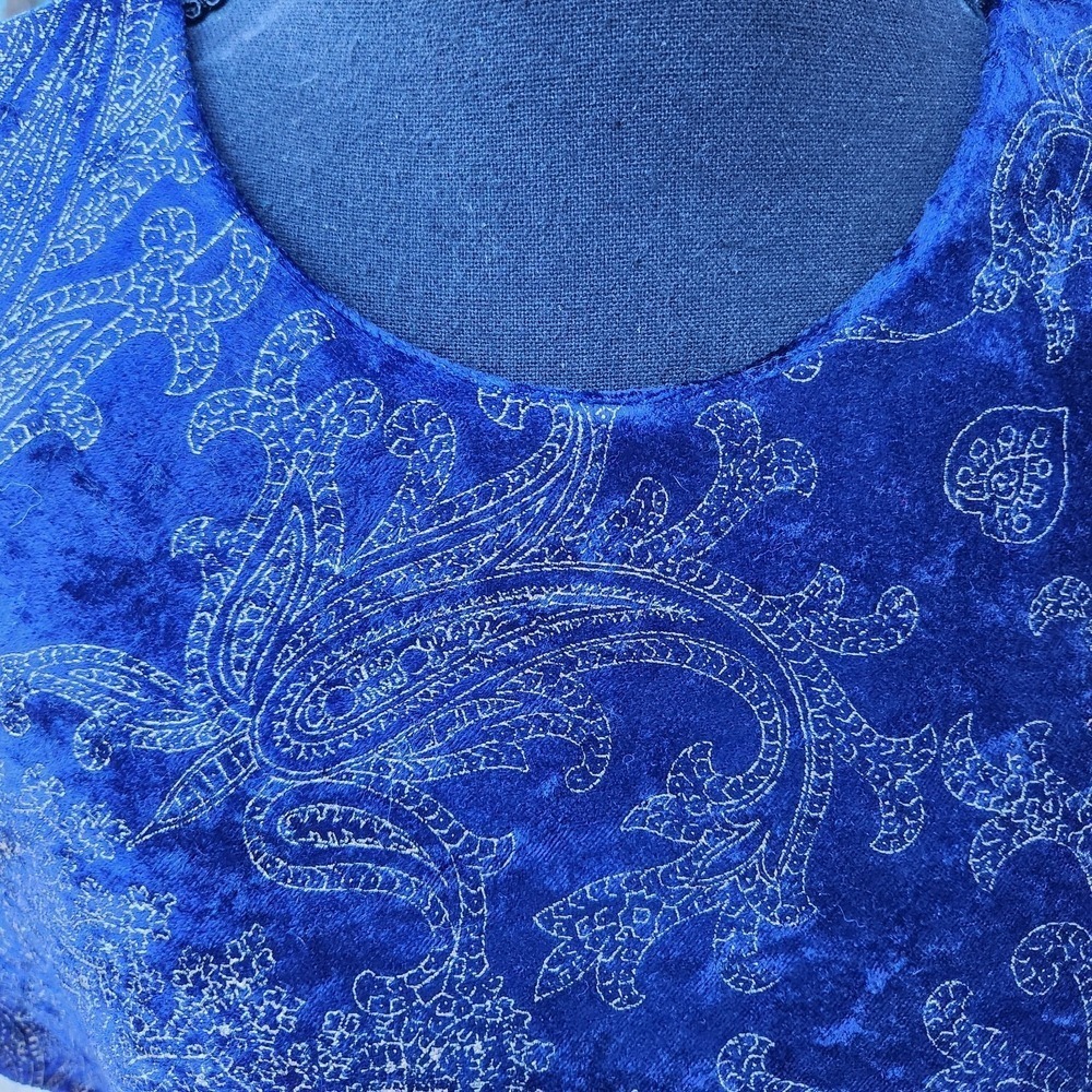 VTG Crush Velvet Maxi Dress Royal Blue/Purple GOLD DESIGN Long whimsigoth Shift - Picture 9 of 12